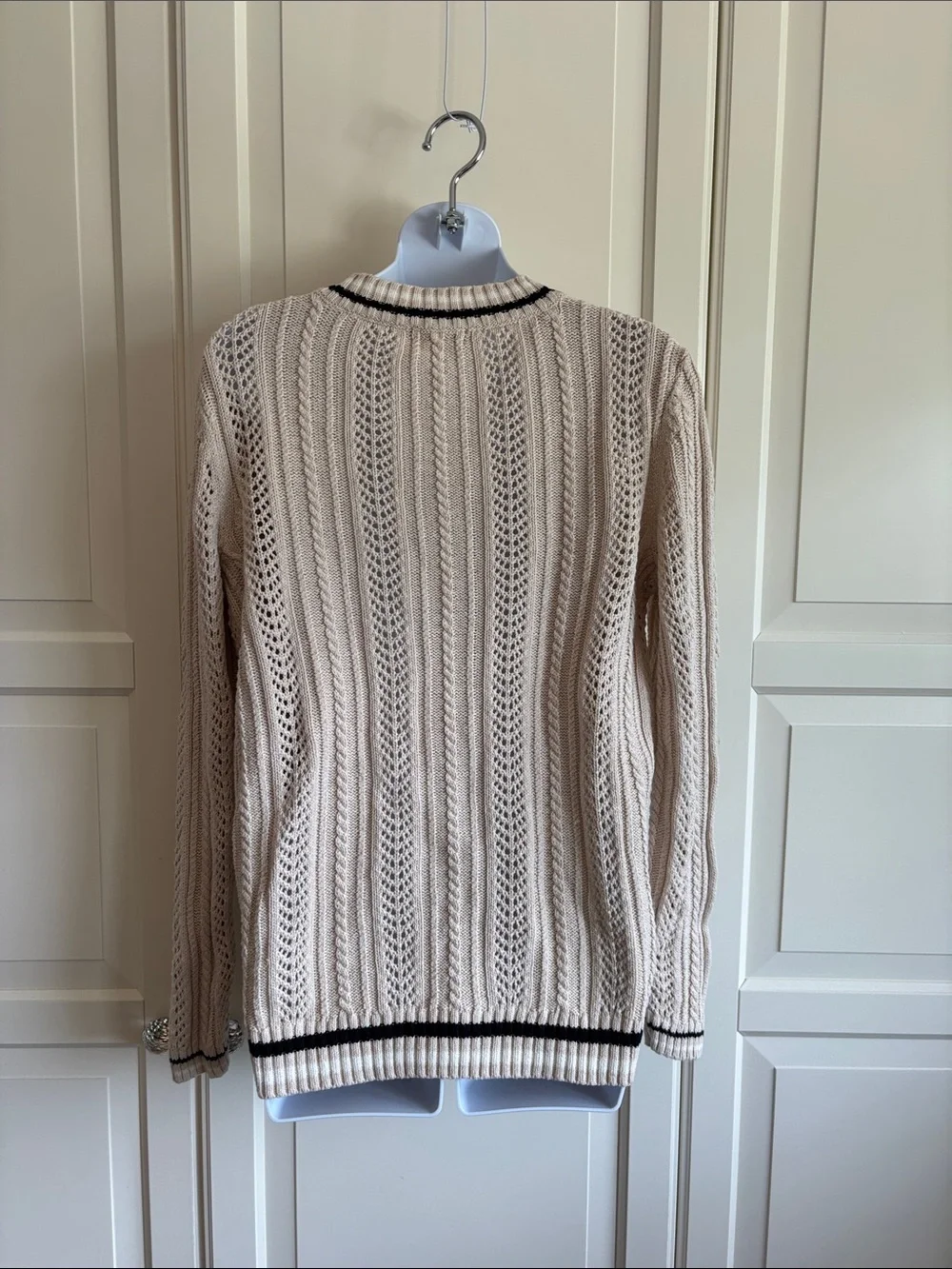 Tabi Linen Blend Cream  Peppy V Neck Knitted Sweater Size Large Academia Casual - Picture 6 of 11
